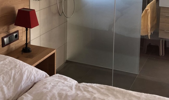 Schlafzimmer mit integrierter Dusche